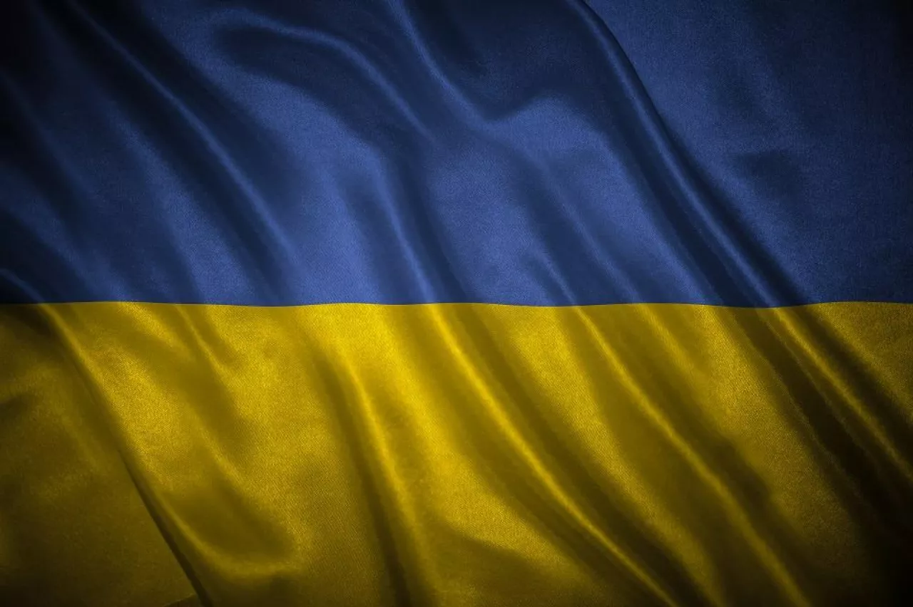Flag with original proportions. Closeup of grunge flag of Ukraine
