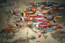 European Union map with flags of countries. Europe. 3d illustration