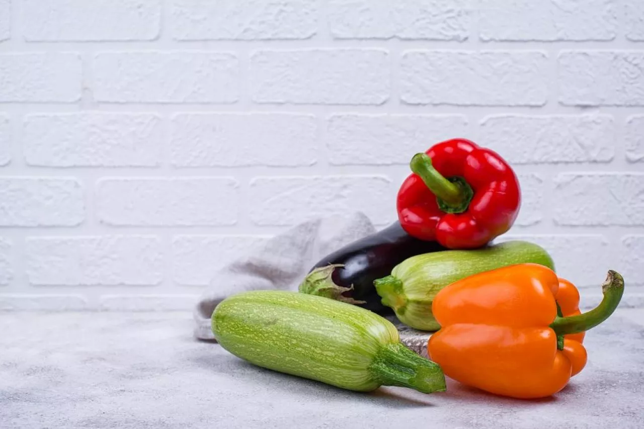Fresh ripe raw eggplant, zucchini and bell pepper