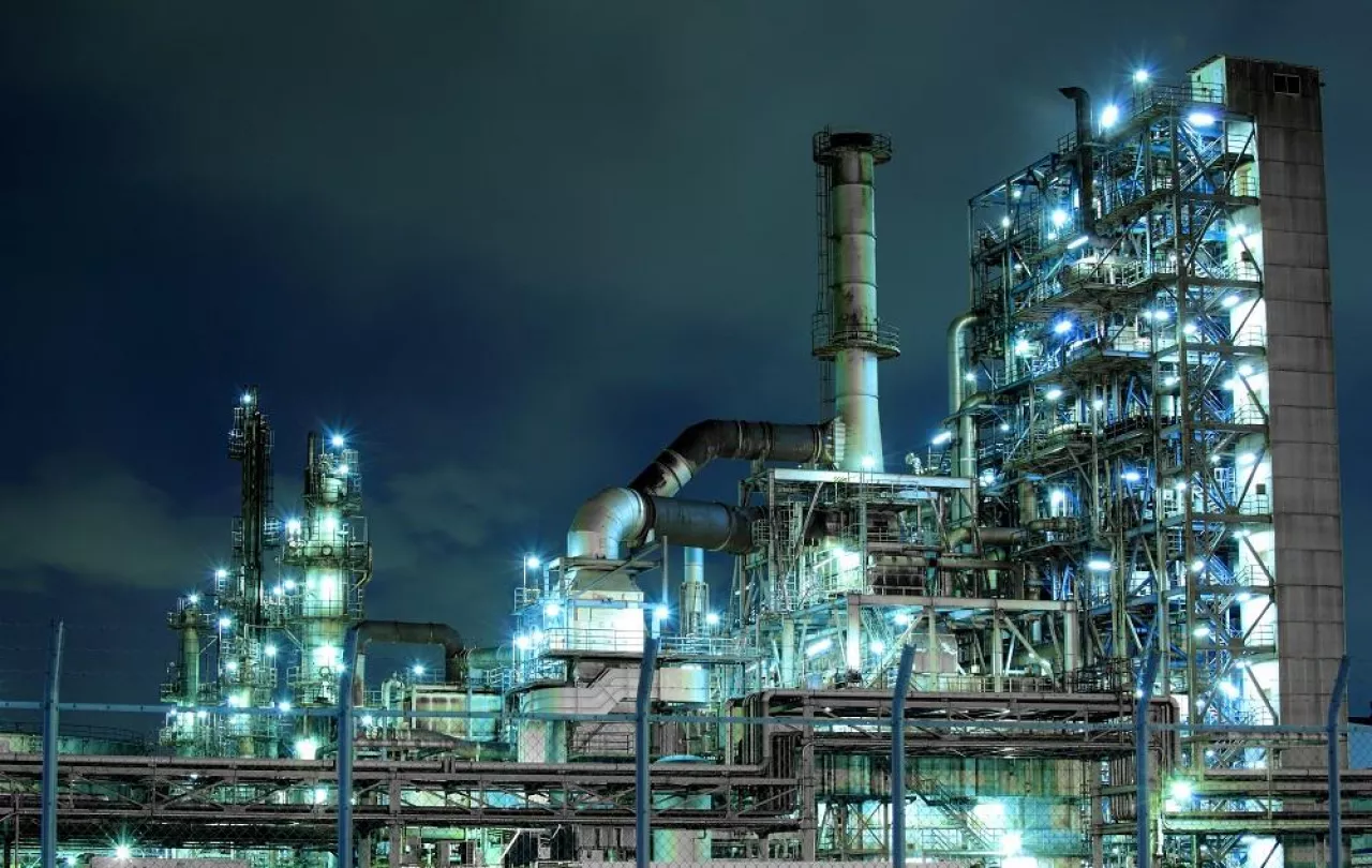 Petrochemical plant at night