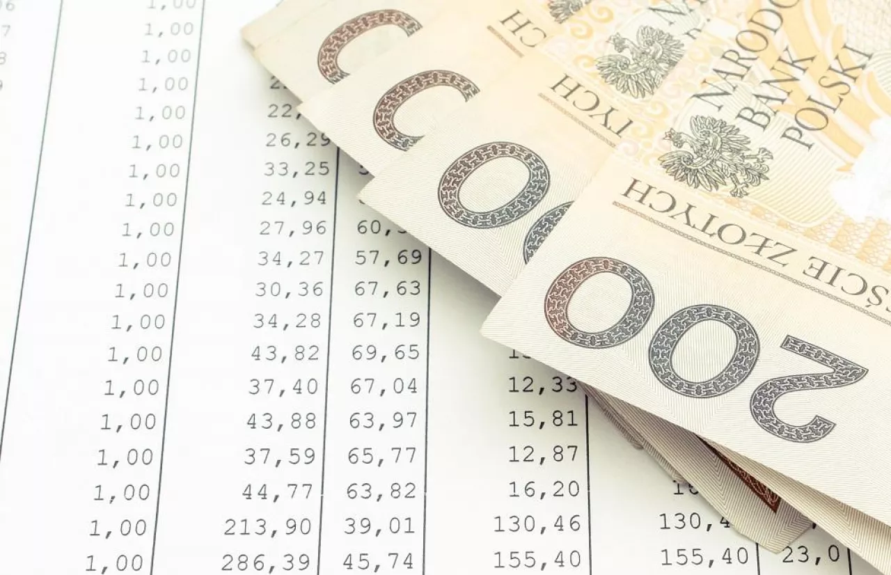 Polish currency money on spreadsheet. Business and finance concept