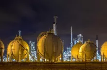 Liquid Natural Gas globe containers in Europoort industrial area location Botlek in Port of Rotterdam