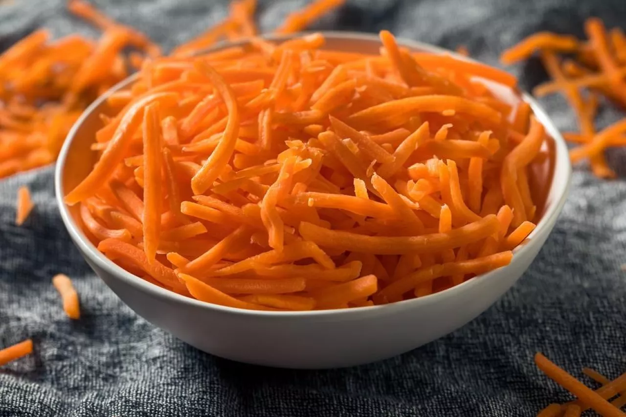 Raw Organic Orange Carrot Shreds in a Bowl